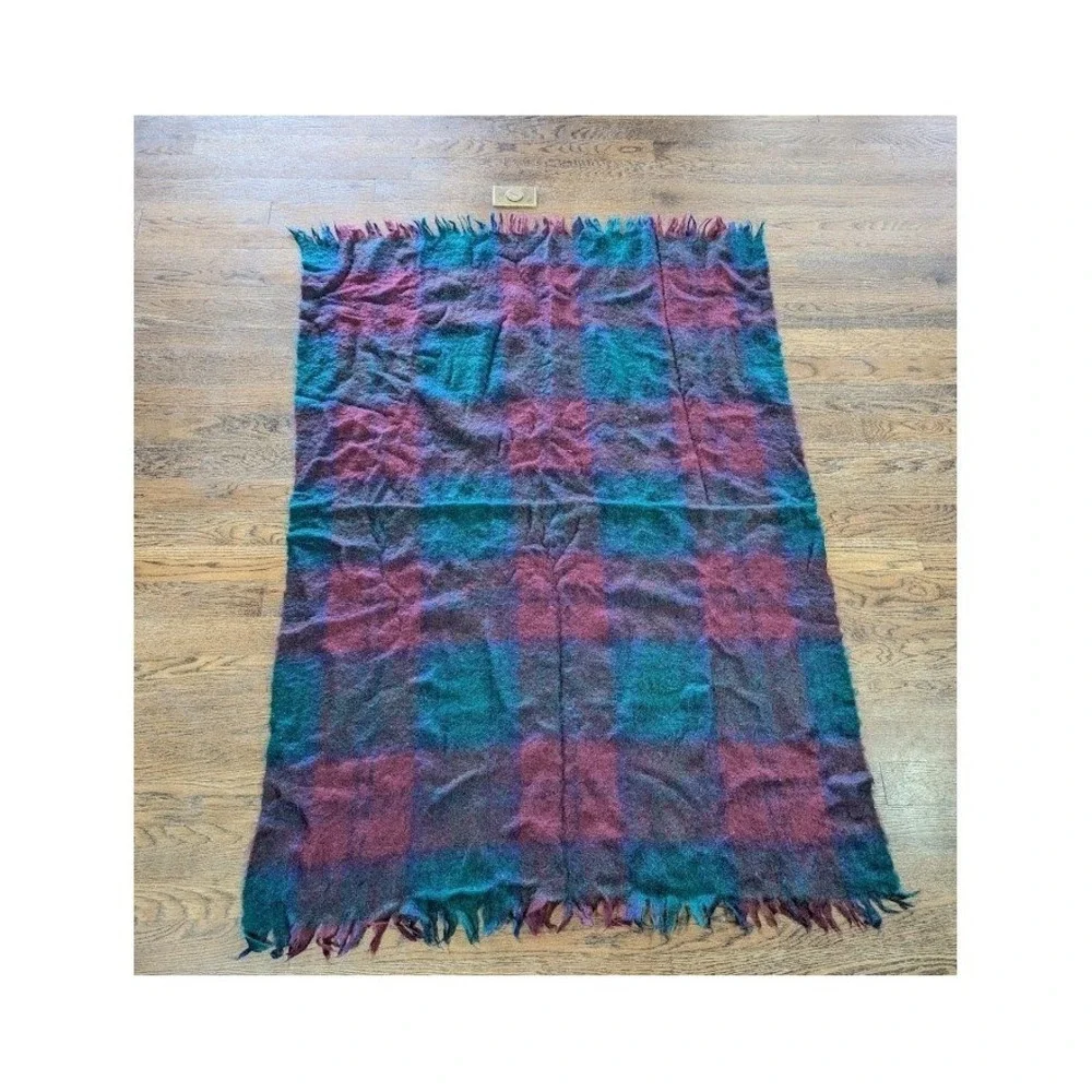 Creagaran Scotland Mohair Wool Plaid Throw Blanket 65x47 Fringe Lodge Cabin Cozy